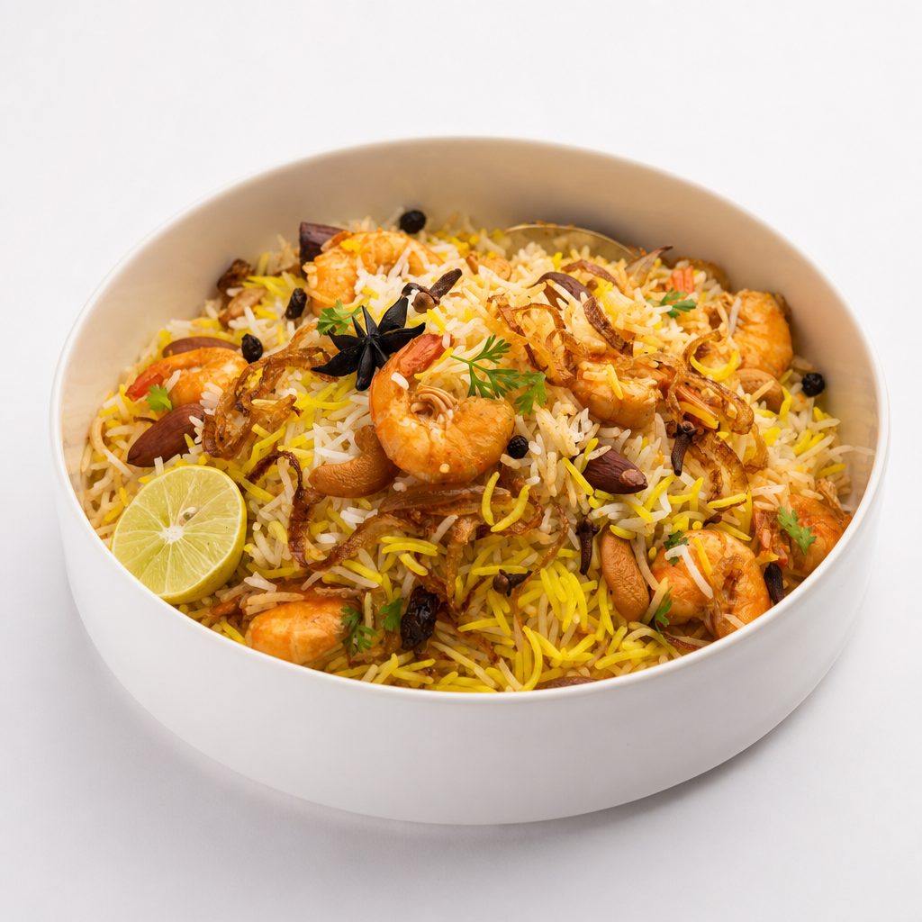 Jumbo Pack Shrimp Biriyani.