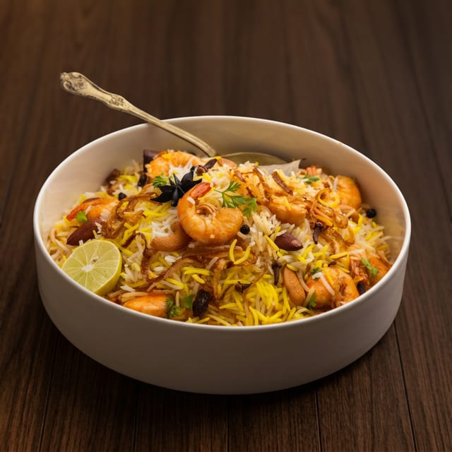 Jumbo Pack Shrimp Biriyani.